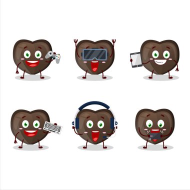 Çikolata şekerli çizgi film karakteri çeşitli şirin ifadelerle oyunlar oynuyor. Vektör illüstrasyonu