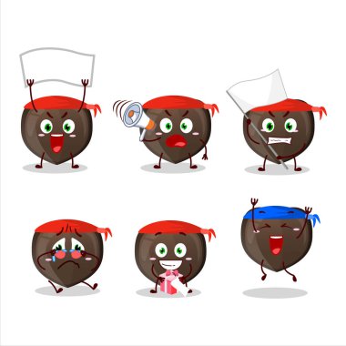 Çekici bir destekçi olarak aşk çikolatalı şeker karakterinin maskot tasarımı. Vektör illüstrasyonu