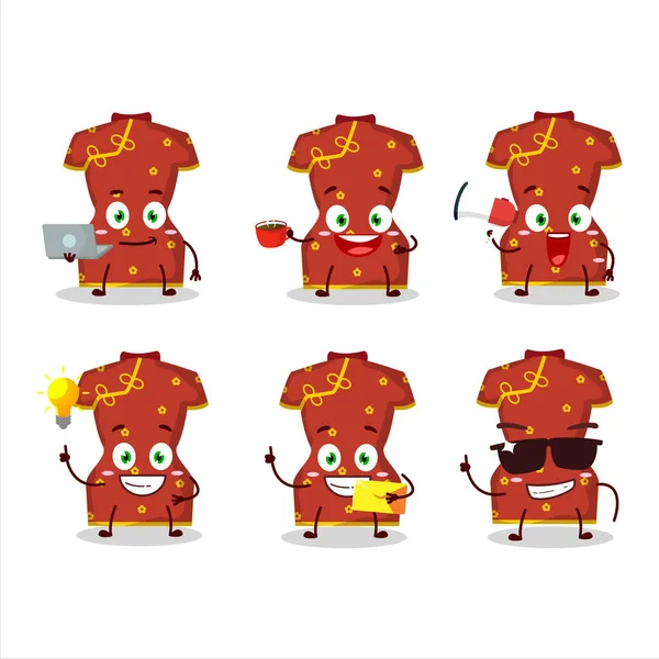 Ropa Roja Mujer China Personaje Dibujos Animados Con Varios Tipos — Vector de stock
