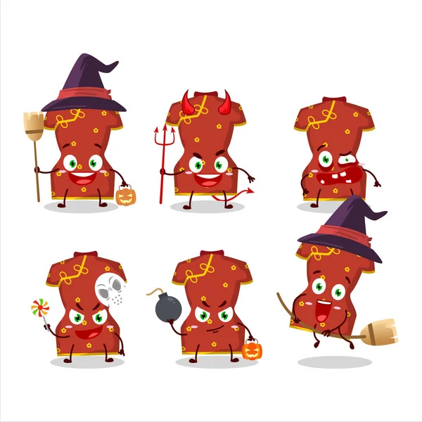Émoticônes Expression Halloween Avec Personnage Dessin Animé Vêtements Rouges Femme — Image vectorielle