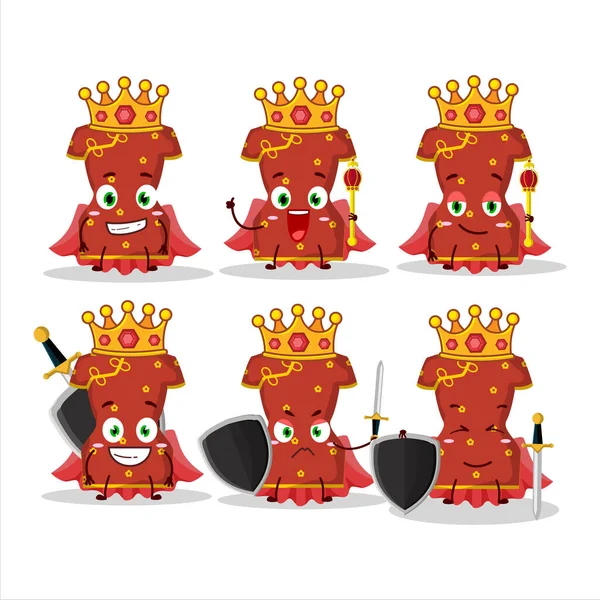 中国卡通人物头戴金冠的迷人的王红衣服 矢量说明 — 图库矢量图片
