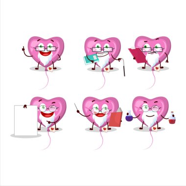 Profesör pembe aşk balonu akademik çizgi film karakteri laboratuvar üzerinde çalışıyor. Vektör illüstrasyonu