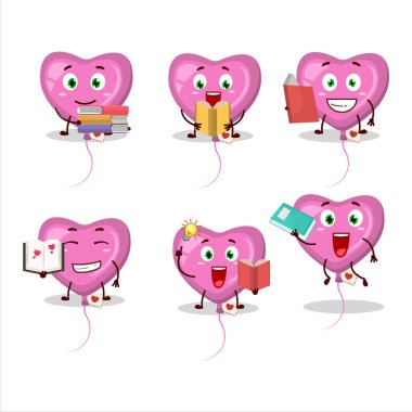 Komik bir kitap okuyan pembe aşk balonu karakter konsepti. Vektör illüstrasyonu