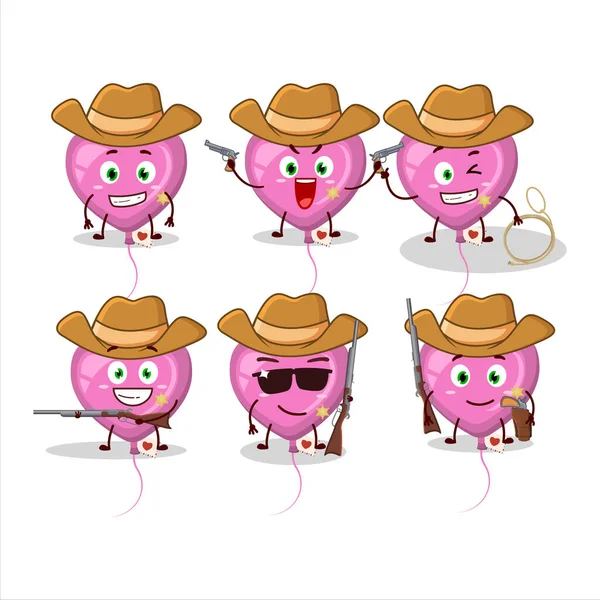 Cool Cowboy Pink Love Balloon Cartoon Character Cute Hat Vector — Stock Vector