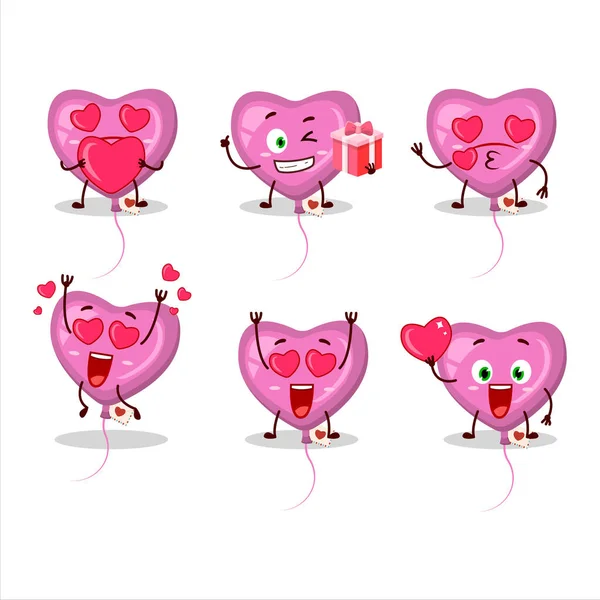 Pink Love Balloon Cartoon Figur Mit Liebe Süße Emoticon Vektorillustration — Stockvektor