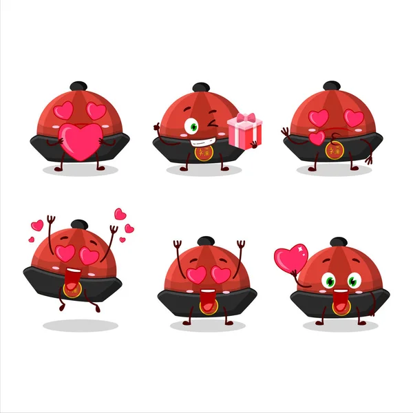 Rojo Chino Tradicional Sombrero Personaje Dibujos Animados Con Amor Lindo — Archivo Imágenes Vectoriales