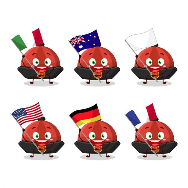 Rojo Chino Tradicional Sombrero Personaje Dibujos Animados Traer Las Banderas — Archivo Imágenes Vectoriales