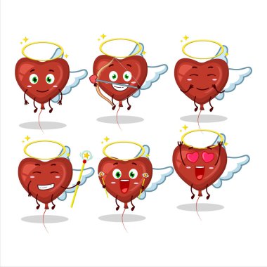 Kızıl Aşk Balonu, sevimli bir melek karakteri olarak dizayn edilmiş. Vektör illüstrasyonu