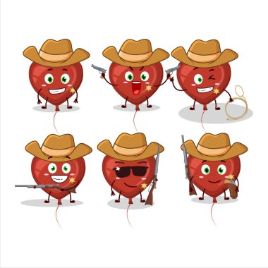 Hoş şapkalı havalı kovboy kırmızı aşk balonu karakteri. Vektör illüstrasyonu