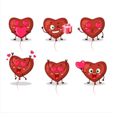 Sevgi ifadesi olan kırmızı aşk balonu karakteri. Vektör illüstrasyonu