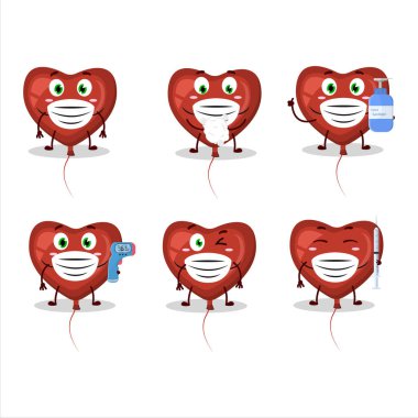 Kırmızı aşk balonu tasarım resmi salgın sırasında sağlıklı kalmaya devam ediyor. Vektör illüstrasyonu