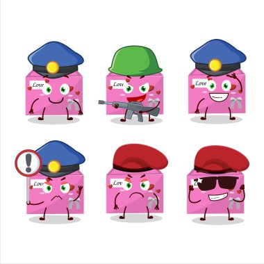 Pembe Aşk Zarfı Maskot Tasarımı 'na adanmış bir polis memuru. Vektör illüstrasyonu