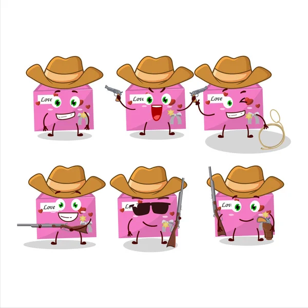 Cool Cowboy Pink Love Envelope Cartoon Character Cute Hat Vector — Stock Vector