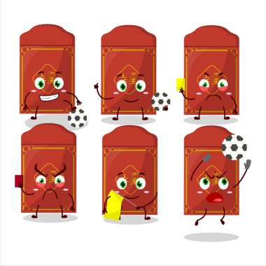 Kırmızı paketler, futbol hakemi olarak çalışan Çinli çizgi film karakteri. Vektör illüstrasyonu