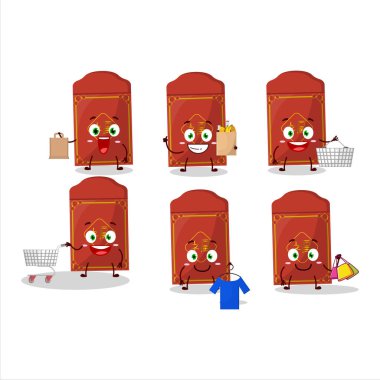 Zengin kırmızı paketler Çin maskotu tasarım stili alışverişe gidiyor. Vektör illüstrasyonu