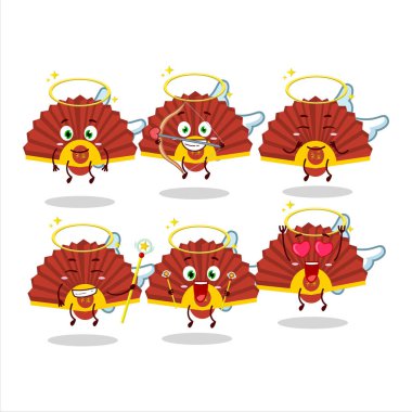 Kızıl Çinli hayran karikatürü sevimli bir melek karakteri olarak dizayn edildi. Vektör illüstrasyonu