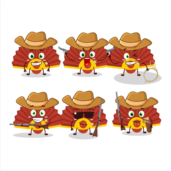 Cool Cowboy Vermelho Chinês Personagem Desenho Animado Com Chapéu Bonito — Vetor de Stock