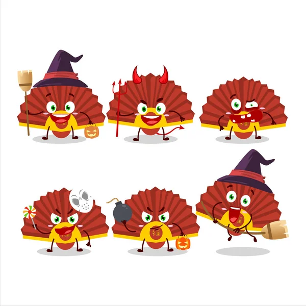 Emoticons Expressão Halloween Com Caráter Desenho Animado Chinês Vermelho Ilustração — Vetor de Stock