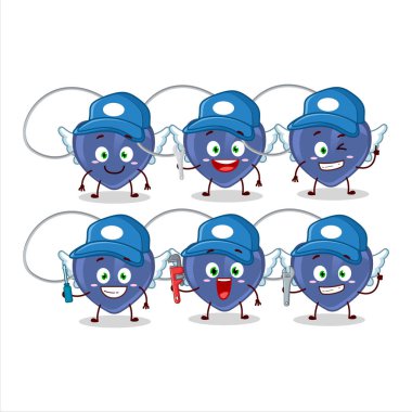 Mekanik melek kalbi kolyesi kerpetenle sevimli bir maskot karakteri. Vektör illüstrasyonu