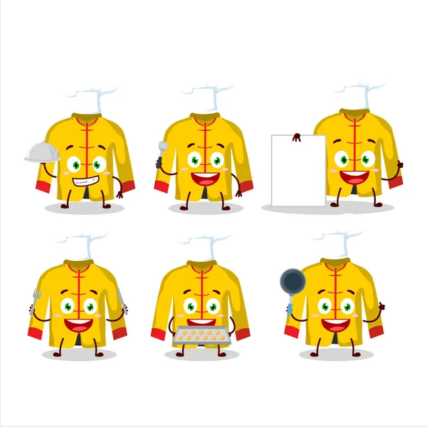 Personagem Desenhos Animados Traje Tradicional Chinês Amarelo Com Vários Emoticons —  Vetores de Stock