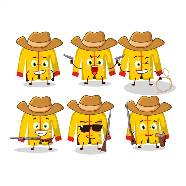 Cool Cowboy Geel Chinees Traditioneel Kostuum Cartoon Karakter Met Een — Stockvector