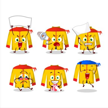 Çekici bir destekçi olarak geleneksel Çin kostüm tacizcisinin maskot tasarımı stili. Vektör illüstrasyonu