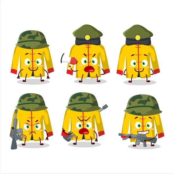 Uroczy Żołnierz Żółty Chiński Tradycyjny Obraz Kreskówki Strój Przynieść Pistolet — Wektor stockowy