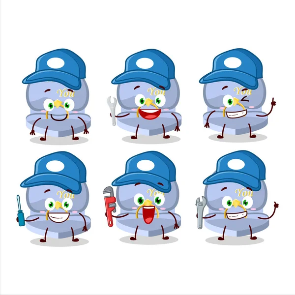 Mécanicien Bleu Amour Bague Boîte Mignon Personnage Mascotte Avec Pinces — Image vectorielle