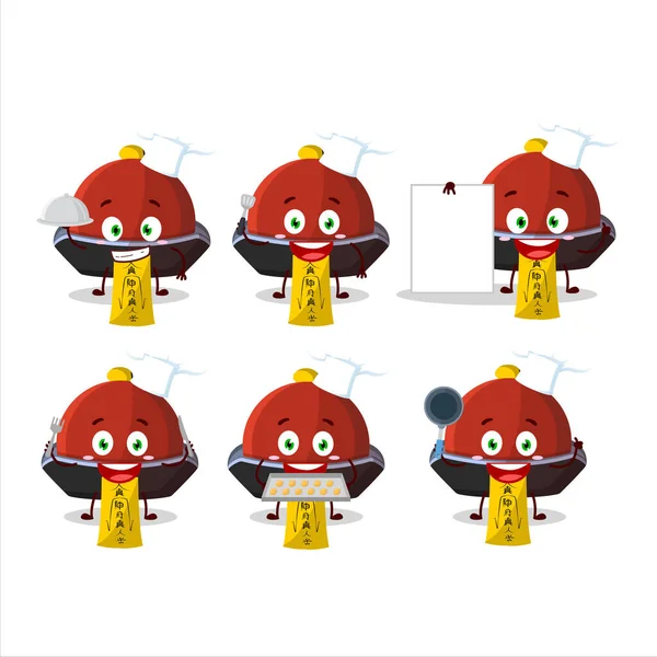 Cartoon Charakter Von Roten Vampirhut Mit Verschiedenen Chef Emoticons Vektorillustration — Stockvektor