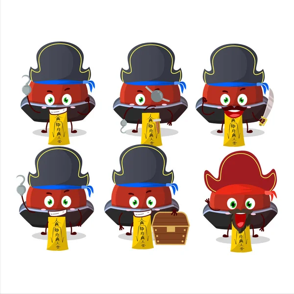 Cartoon Character Red Vampire Hat Various Pirates Emoticons Vector Illustration — Stock Vector