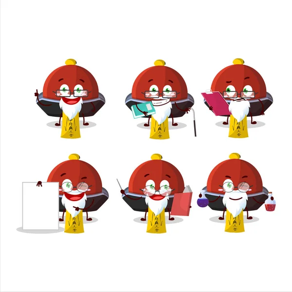 Profesor Rojo Vampiro Sombrero Personaje Dibujos Animados Académicos Trabajando Laboratorio — Vector de stock