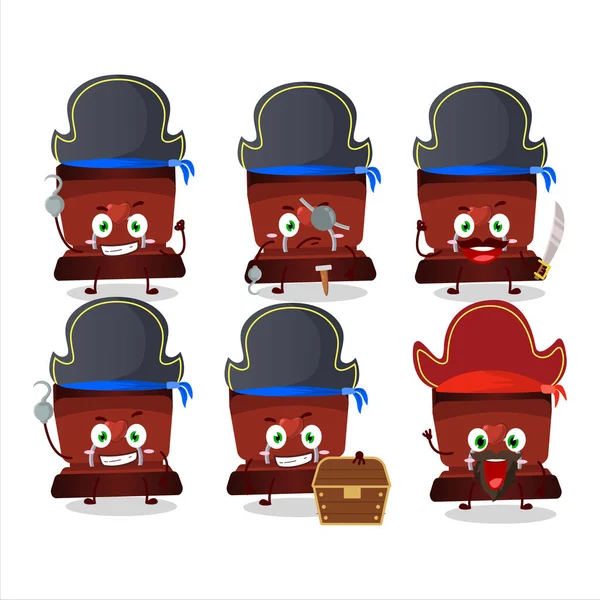 Personaje Dibujos Animados Caja Anillo Rojo Con Varios Emoticonos Piratas — Vector de stock