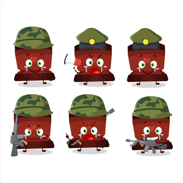 Charmig Soldat Röd Ring Box Tecknad Bild Med Pistol Maskin — Stock vektor