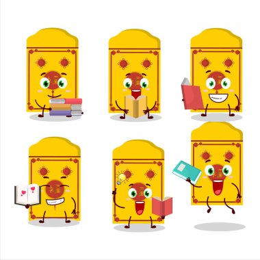 Sarı paketler Çin çizgi film karakteri konsepti komik bir kitap okuyor. Vektör illüstrasyonu