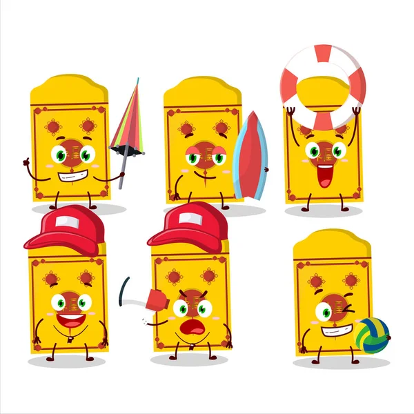 Cara Feliz Amarillo Paquetes Chino Personaje Dibujos Animados Jugando Una — Vector de stock