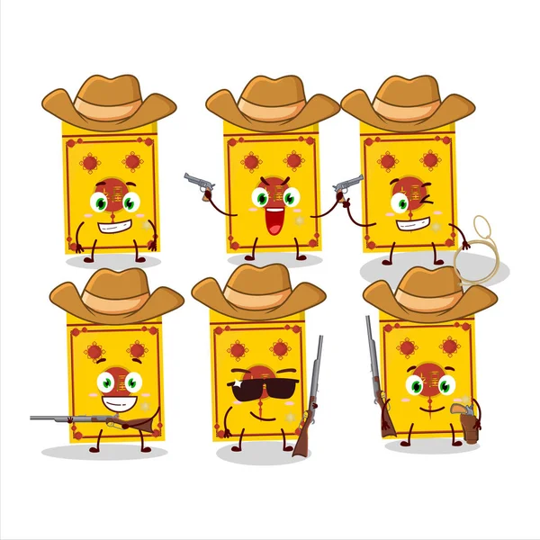 Cool Cowboy Amarelo Pacotes Chinês Personagem Cartoon Com Chapéu Bonito — Vetor de Stock