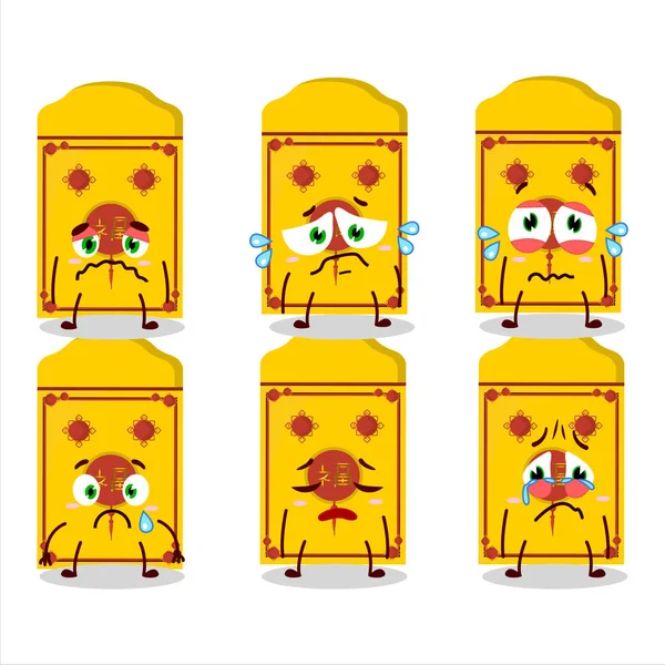 Žluté Pakety Čínské Kreslené Postavičky Smutným Výrazem Vektorová Ilustrace — Stockový vektor