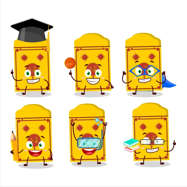 Estudante Escola Pacotes Amarelos Caráter Desenho Animado Chinês Com Várias — Vetor de Stock