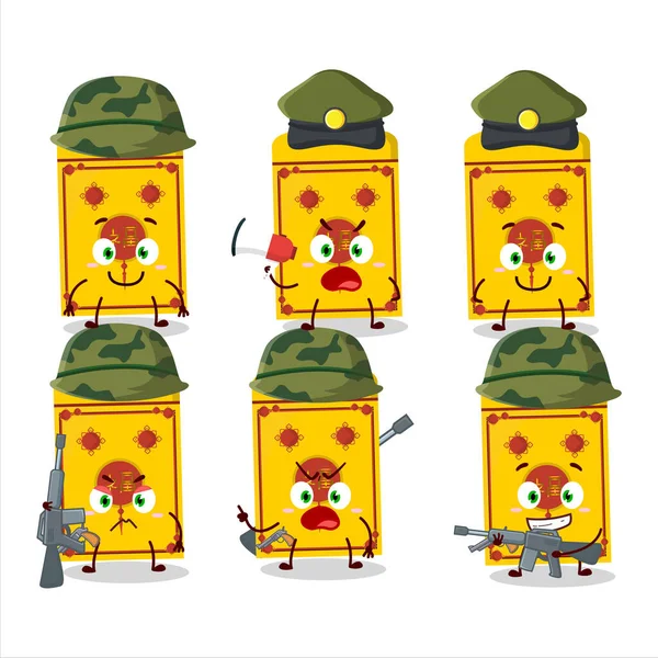 Charmant Soldat Jaune Paquets Chinois Dessin Animé Photo Apporter Une — Image vectorielle