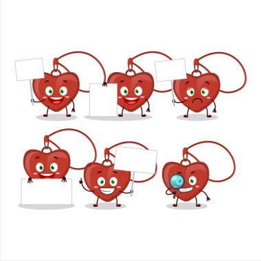 Kırmızı kalpli karikatür karakteri bilgi panosunu getir. Vektör illüstrasyonu