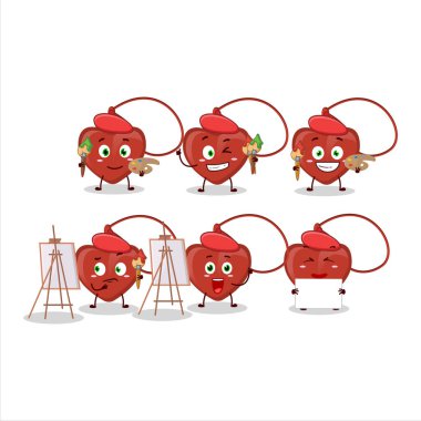 Kırmızı Kalp Kolye Sanatçısı, fırçalı karikatür karakteri. Vektör illüstrasyonu