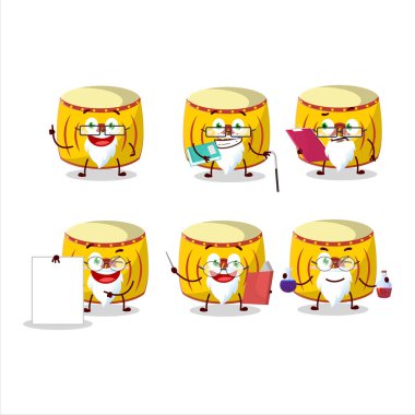 Profesör Sarı Çin davulu akademik çizgi film karakteri laboratuvar üzerinde çalışıyor. Vektör illüstrasyonu