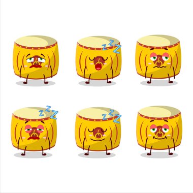 Uykulu yüzlü sarı Çin davulunun çizgi film karakteri. Vektör illüstrasyonu