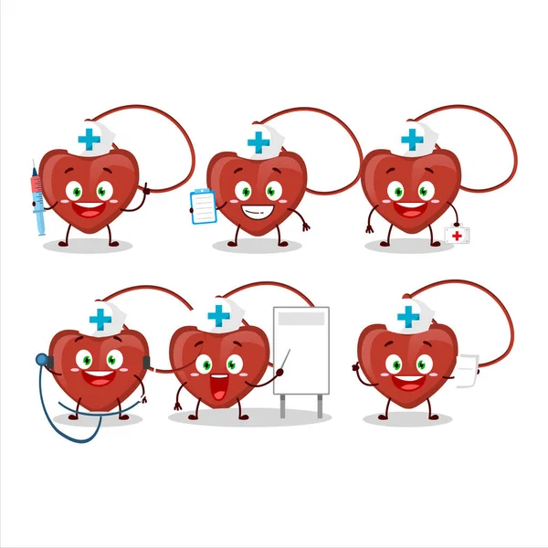 Doctor Profession Emoticon Red Heart Necklace Cartoon Character Vector Illustration — Stock Vector