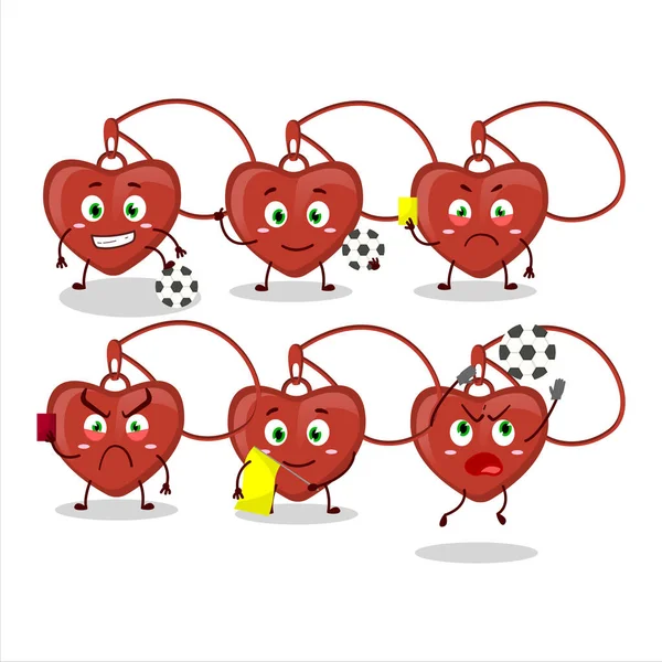 Red Heart Necklace Cartoon Character Working Football Referee Vector Illustration — Stock Vector