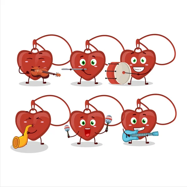 Cartoon Personaggio Della Collana Cuore Rosso Suonare Alcuni Strumenti Musicali — Vettoriale Stock