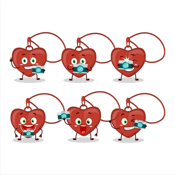 Fotógrafo Profesión Emoticono Con Corazón Rojo Collar Personaje Dibujos Animados — Vector de stock