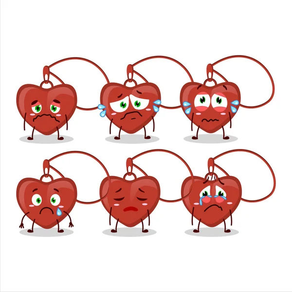 Red Heart Necklace Cartoon Character Sad Expression Vector Illustration — Stock Vector