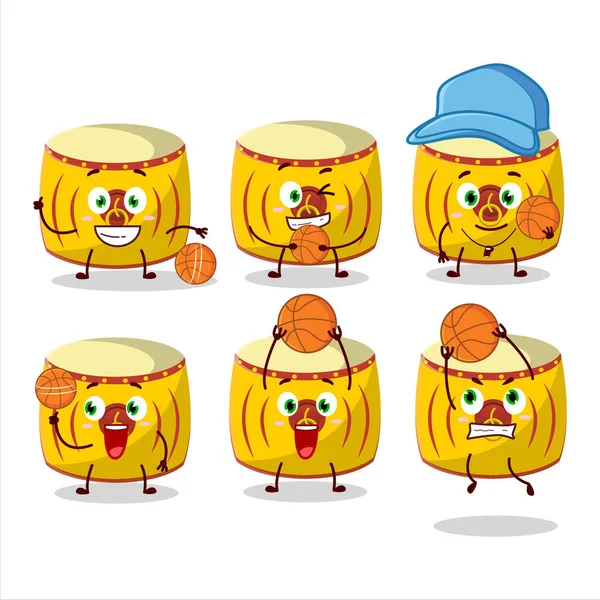 Talentoso Amarelo Chinês Tambor Personagem Desenho Animado Como Atleta Basquete — Vetor de Stock