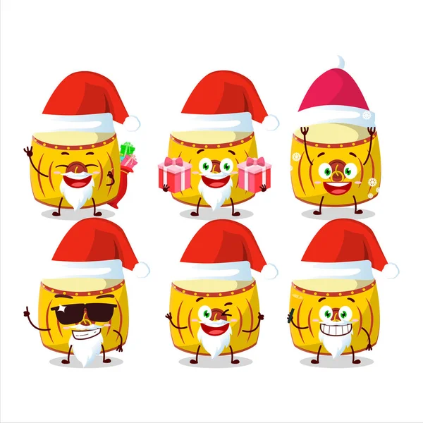 Emoticones Santa Claus Con Personaje Dibujos Animados Tambor Chino Amarillo — Vector de stock